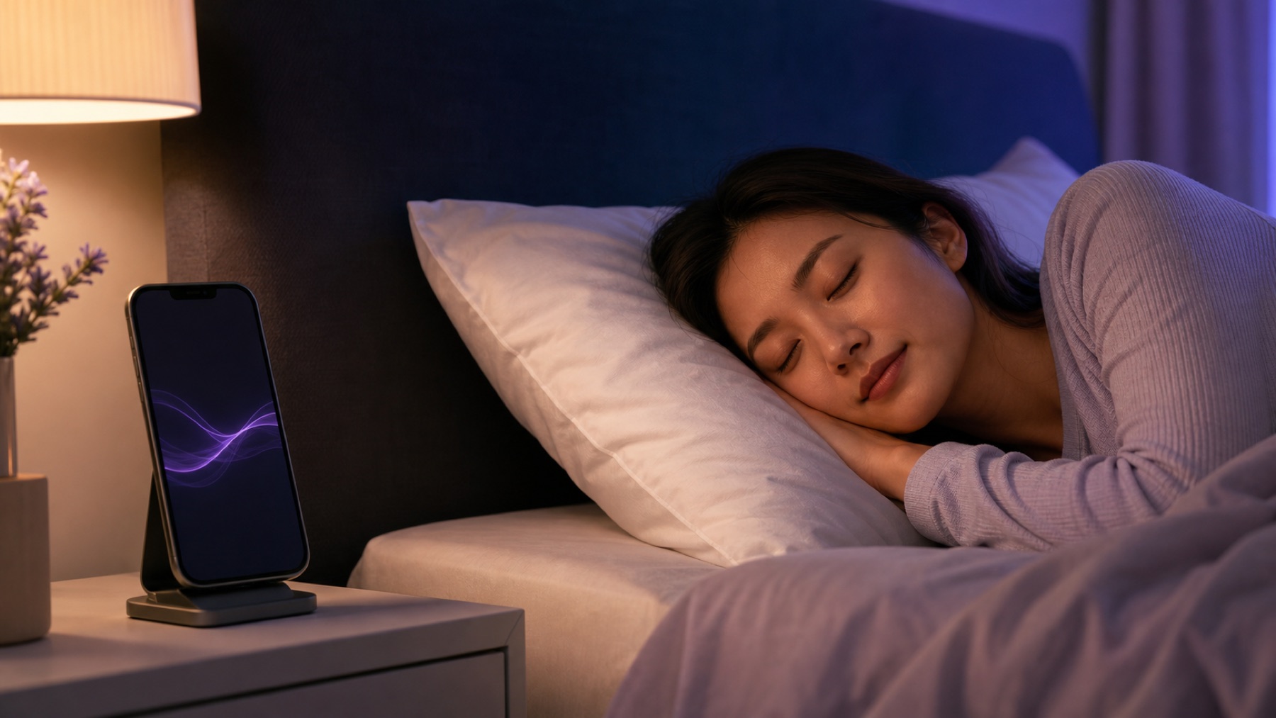 手机在枕边为休息和睡眠创造近场静谧空间